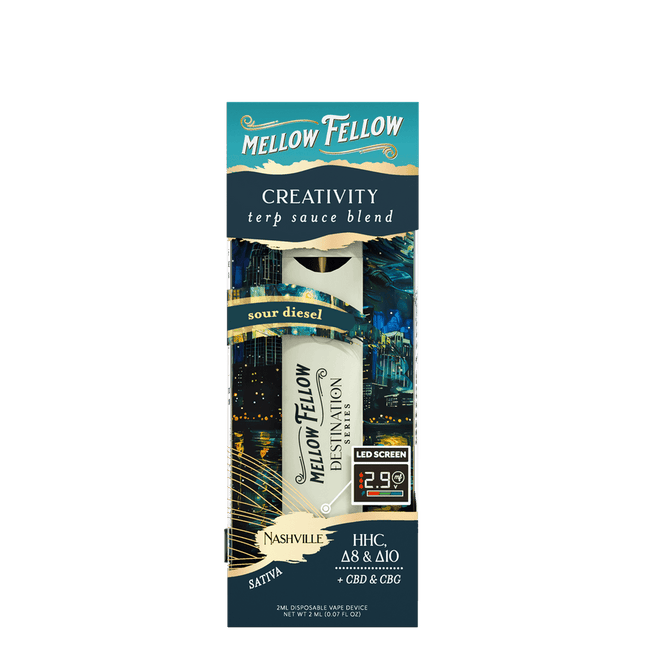 MELLOW FELLOW DISPOSABLE | 2ML | 6 COUNT BOX | CREATIVITY BLEND | NASHVILLE-SOURDIESEL-POP