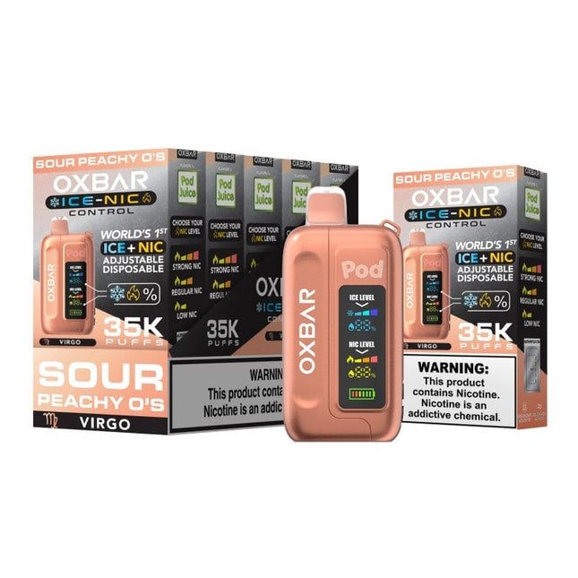 OXBAR X POD JUICE ICE-NIC CONTROL 35000 PUFFS DISPOSABLE 5/PK SOUR PEACHY O'S