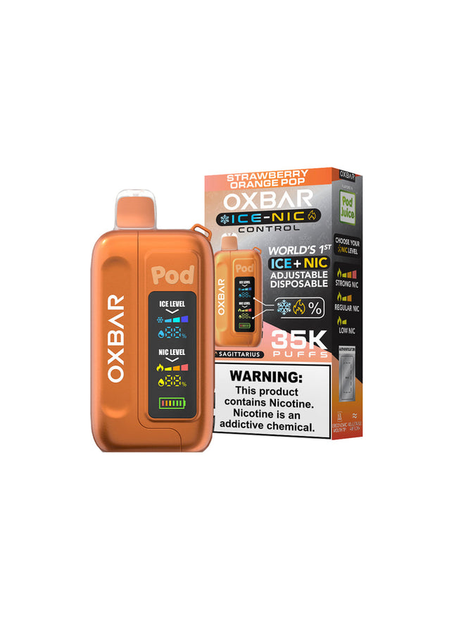 OXBAR X POD JUICE ICE-NIC CONTROL 35000 PUFFS DISPOSABLE 5/PK STRAWBERRY ORANGE POP