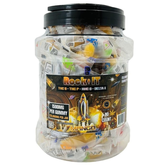 ROCK-IT GUMMIES | 120,000MG PER JAR | 1500MG PER GUMMY | THC B-THC P - HHC- D9 | 80CT | MANGO